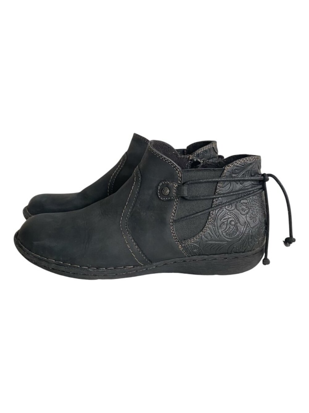 Earth Origins Tamara Trista Floral Embossed Boho Ankle Booties SZ 10 Med Black